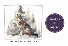 Christmas Tumbler Wrap, Watercolor Winter Wolf Sublimation Product Image 3