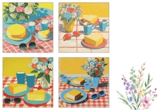 Cartoon Summer Square Coasters, Floral Square Coaster Design Product Image 3