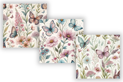 Wildflowers Butterfly Watercolor Pattern, Floral Butterfly Product Image 3