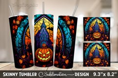Stained Glass Window With Pumpkins And A House - 20oz Skinny Product Image 1