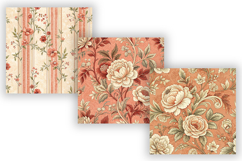 Coral Toile Digital Paper Pack, Vintage Floral Toile Product Image 3
