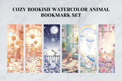 Cozy Bookish Whiskers Bookmark Set,Watercolor Reading Animal Product Image 3