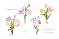 Watercolor Tulips Clipart, Spring Flowers PNG Graphics Product Image 5