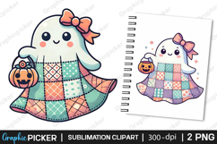 Patchwork Ghost Halloween Sublimation PNG, Halloween PNG Product Image 1