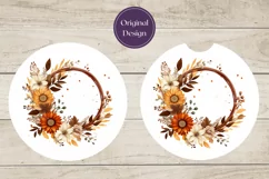 Flowers Car Coasters, Watercolor Floral Wreath Sublimation Product Image 3
