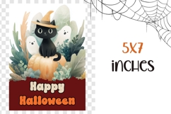 Watercolor Halloween Greeting Card, Halloween Cat Wall Art Product Image 3