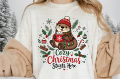 Cozy Christmas Starts Here PNG, Cute Otter Christmas PNG Product Image 2