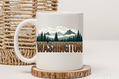 Washington PNG, Vintage Mountain Lake Forest Sublimation Product Image 3