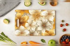 Beige &amp; Yellow Flowers Cutting Boards sublimation Design Product Image 3
