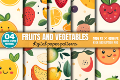 Fruits And Vegetables Patterns Digital Paper Background PNG Product Image 1