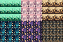 Lofi Night Cityscape Digital Paper,Cozy Anime City Pattern Product Image 3