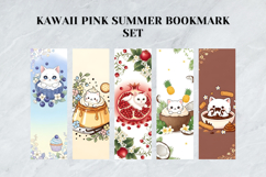 Kawaii Pink Summer Bookmark Set,Cute White Cat in Teacup Product Image 3