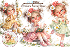 Whimsical Summer Daisy Girl Clipart, Whimsical Summer Girls Product Image 1