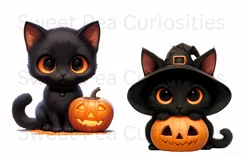 Black Cat, Halloween, Ephemera, PNG, watercolor, Clipart Product Image 3