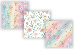 Pastel Daisy Rainbow Seamless Pattern Bundle, Cute Floral Product Image 3