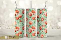 red Tulip Floral tumbler sublimation wrap design png Product Image 1
