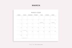 2026 Monthly Calendar with Holidays, Landscape, Printable Product Image 3