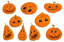 Halloween pumpkin head, cats, spiders and raven clipart Product Image 6