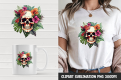 Watercolor floral skull sublimation clipart png Product Image 1