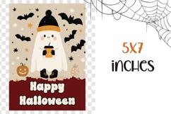 Happy Halloween Greeting Card Printable, Cartoon Ghost PNG Product Image 3