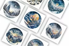 Winter Forest Round Scenes | Watercolour Clipart JPG Product Image 3