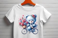 Cute Bear Bicycle Blue Flowers Clipart Product Image 3