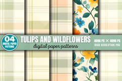 Tulips And Wildflowers Patterns Digital Paper Background PNG Product Image 4