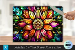 Colorful Stained Glass Flowers Cutting Board PNG Design Product Image 1