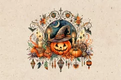 Watercolor Halloween Spooky Pumpkin. PNG sublimation Product Image 2