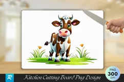 Cartoon Cow Standing in Green Cutting Board PNG Design Product Image 1
