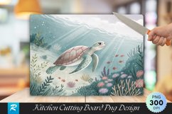 Serene Turtle in Pastel Underwater Scene Cutting Board PNG Product Image 1