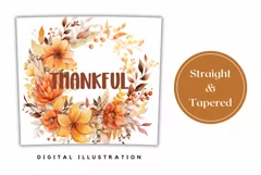 Thankful Tumbler Wrap Sublimation, Floral Wreath Tumbler PNG Product Image 3