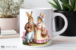 Easter Bunnies In Victorian Dress With Tulips PNG Product Image 2