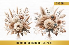 Watercolor Boho Beige Bouquet Clipart, Boho Flowers png Product Image 1