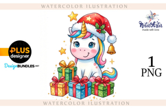 Christmas Unicorn Watercolor Illustration Product Image 1