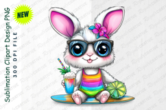 Adorable Summer Bunny Clipart Enjoying A Tropical Drink PNG Product Image 1