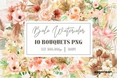 Boho Flowers Watercolor Bouquets Bundle Product Image 1