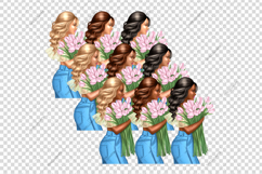 Spring clipart, Woman with tulips PNG, Girl holding flowers Product Image 4