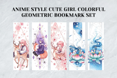 Anime-style Cute Girl Bookmark Set,Colorful Geometric Design Product Image 3