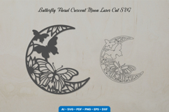 Butterfly Floral Crescent Moon Laser Cut SVG Product Image 1