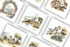 Greek Landscapes Scenes | Watercolour Clipart JPG Product Image 3
