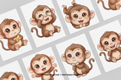15 Bundle Watercolor Cute Monkey Animal Forest Banana Kids Product Image 3