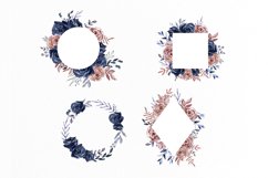 Watercolor Dark Blue roses frame clipart Product Image 3
