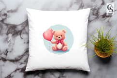 Cute Teddy Bear Holding Heart Balloon Clipart PNG Product Image 3