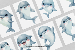 15 Bundle Watercolor Cute Dolphin Fish Animal Sea Ocean Kids Product Image 3