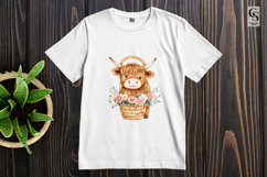 Highland Cow With Flower Basket Clipart Sublimation PNG Product Image 3