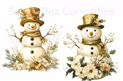 Christmas, Snowman, Gold, Ephemera, PNG, watercolor, Clipart Product Image 3
