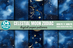 Celestial Moon Zodiac Digital Paper Background PNG Product Image 1