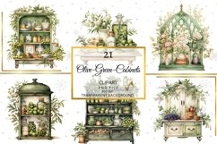 Watercolor Olive Green Cabinets Clipart Bundle Product Image 3