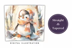 Watercolor Christmas Tumbler Wrap, Baby Penguin Sublimation Product Image 3